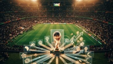 شعار كأس العالم لكرة القدم وشارات اتحادات كروية تعبر عن توزيع العائدات المالية بين الاتحادات الأعضاء في فيفا