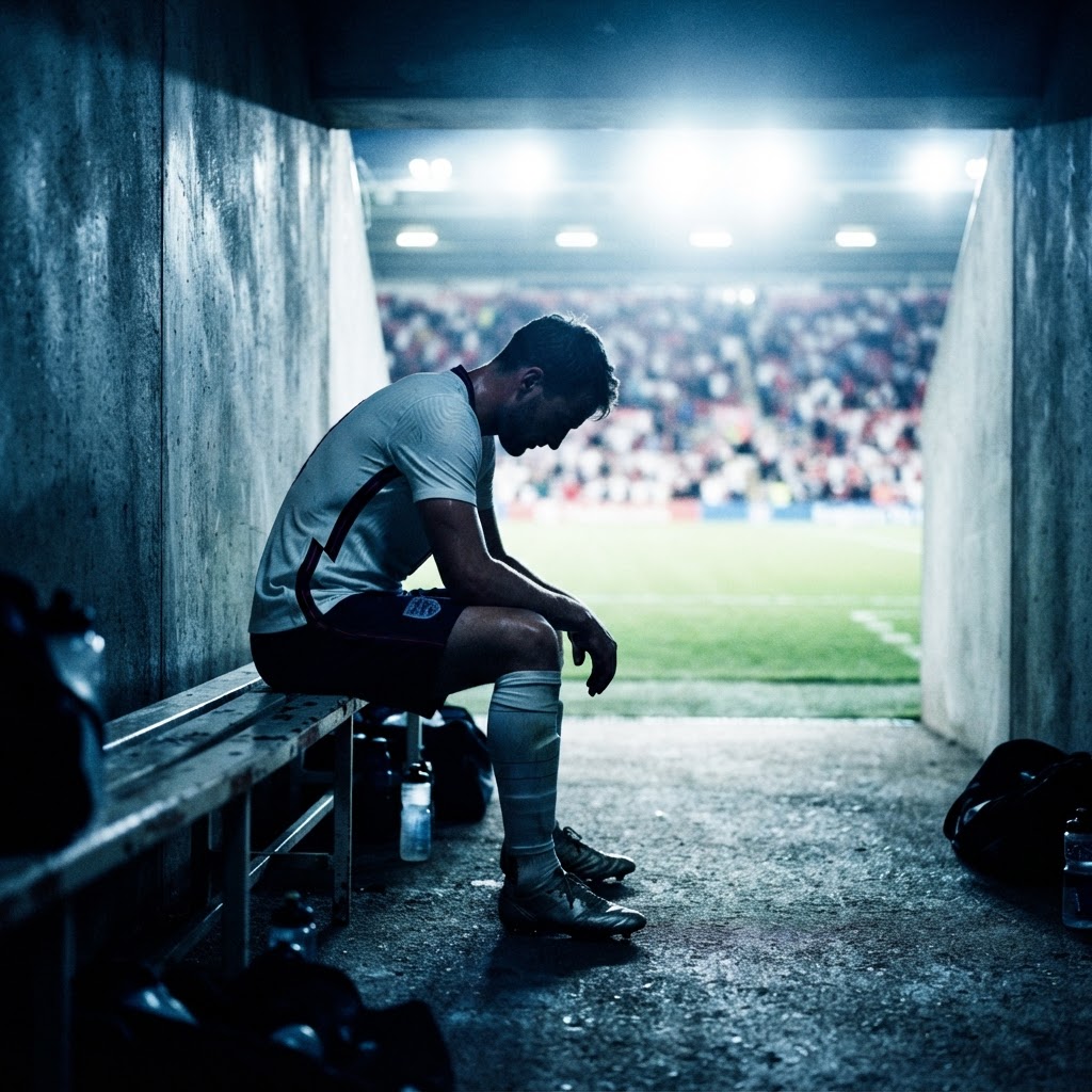 لاعب إنجليزي يرتدي زي المنتخب الإنجليزي يظهر عليه التعب خلال مباراة في الدوري الإنجليزي الممتاز