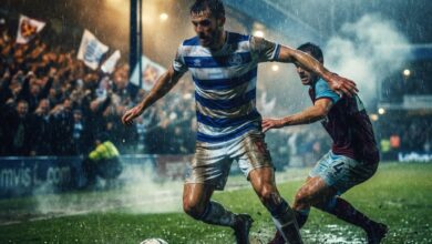 لاعب وسط فريق كيو بي آر خلال مباراة بدوري التشامبيونشيب الإنجليزي أمام وست هام